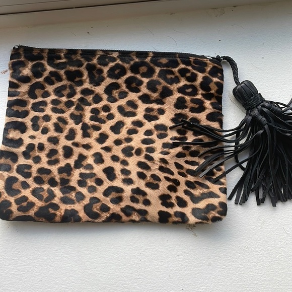 SIMONE CAMILLE Leopard real animal fur Leather Tassel clutch - Picture 2 of 9